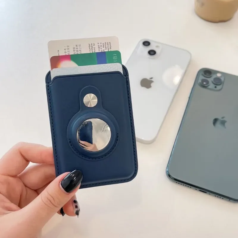 Läderskyddsfallskort plånbok för Apple Airtag för iPhone 14 13 12 Anti-Lost Case för Magsafe Magnetic Plånbokskortficka