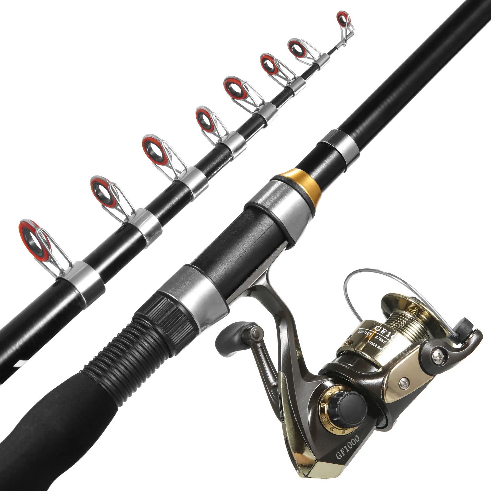 10ft fishing rod telescopic with reel Full Kit Portable Travel Spinning Pole Reel Lure Carry Bag Jarvis Walker 10ft Red Bone