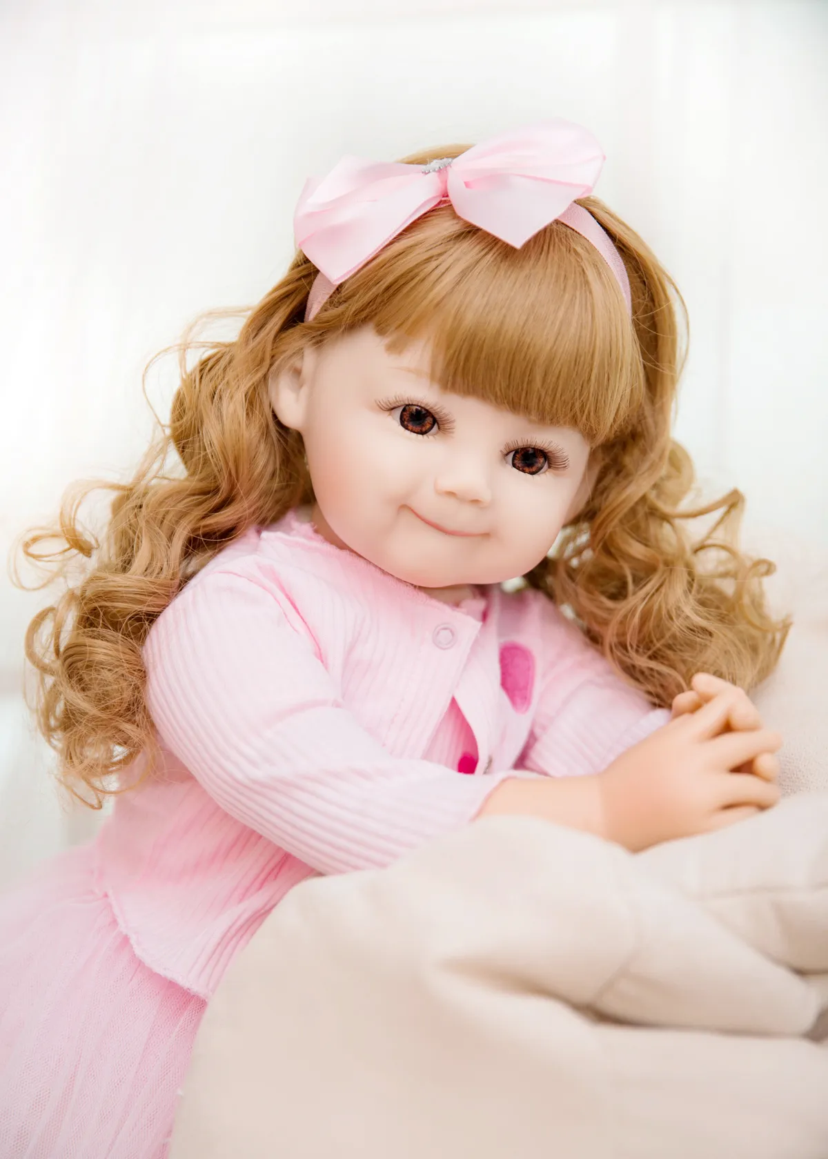 ICradle 24 Inch Reborn Toddler Doll - Realistic Handmade Silicone Vinyl Baby Doll With Pink Clothes & Accessories