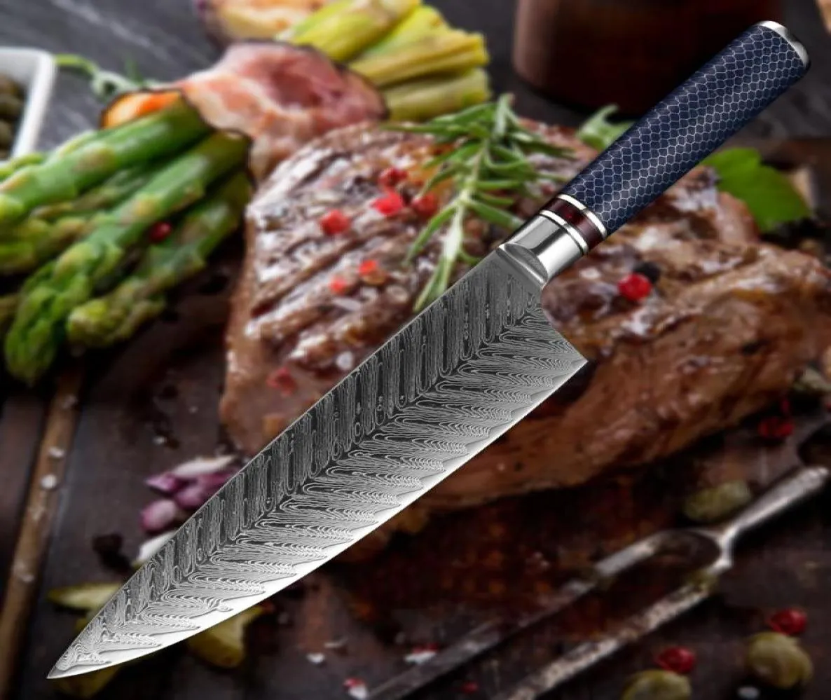 Şef Bıçağı Şam Çelik 85 inç Profesyonel Japon Mutfak Bıçağı Keskin Gyoutou Kiritsuke Yardımcı Reçine Petek Tutma Kavrama 6254328