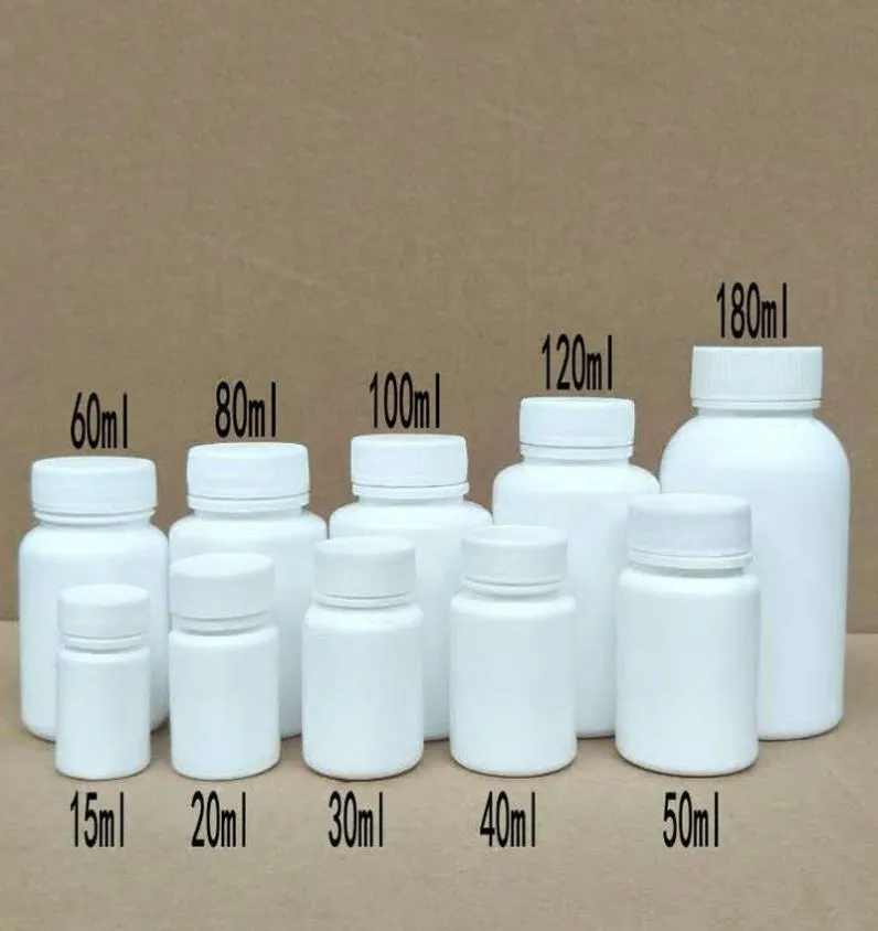50pcs 15 ml20ml30ml60ml100 ml plastikowe peki białe puste butelki uszczelniające proszkowe lekarskie fiolki Odczynnik Pakowanie Pojemniki 6113931