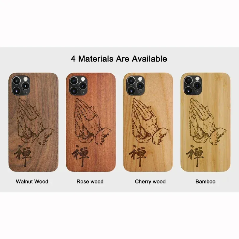 Casos de telefone de madeira reais 1pcs Grátis Personalizado Personalizado Presente para iPhone 15 14 13 12 11 Pro Max Plus Mini Bamboo Capas de telefone de madeira de bambu