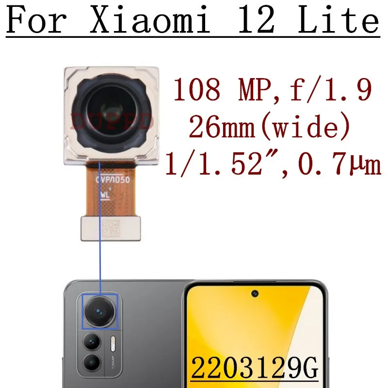 Original bakre kamera för Xiaomi Mi 12 Lite selfie frontal Big baksida Huvudback mot vidvinkel Makrokamera flexkabel