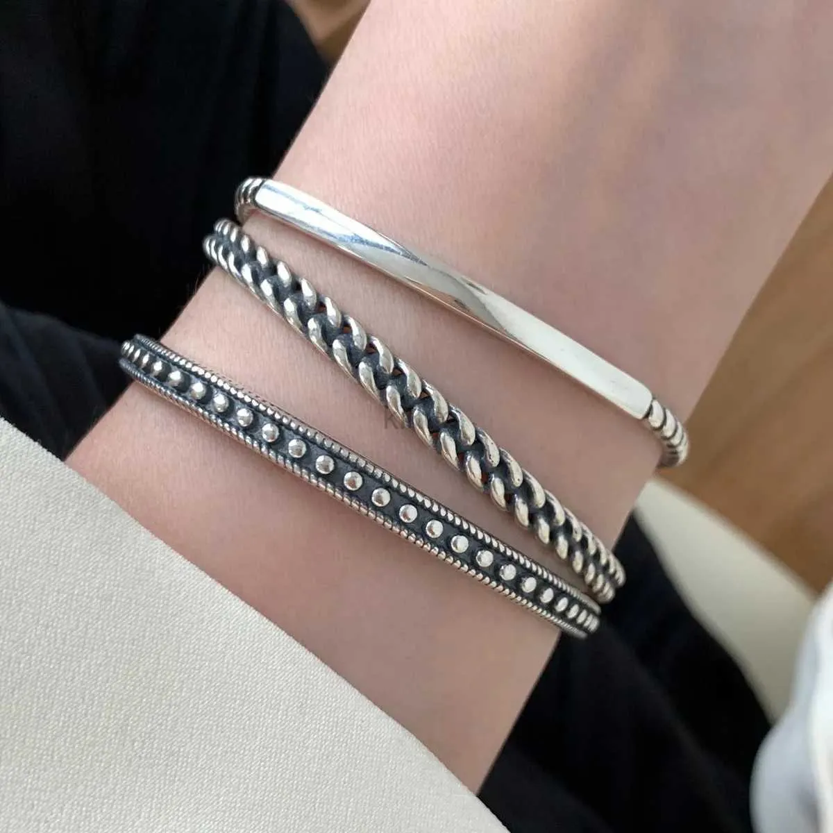 Bracciale a catena spessa in argento in argento sterling al 100% solido al 100% per donne uomini fatti fatti fatti a mano Bracciale Hasp Regalo di compleanno 24411