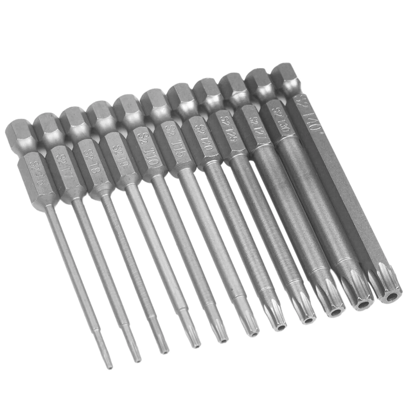 11-tlg. Torx-Bitset Lang, 100 Mm, Magnetisch – T6 Bis T40, 1/4 Zoll Sechskant, Für Schraubendreher & Akkuschrauber