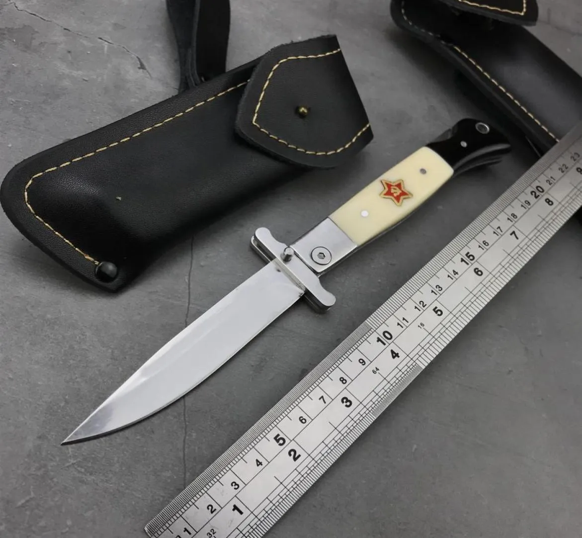 Ny ankomst ryska Finka NKVD KGB Manual Folding Knife Pocket Black Ebony Handle 440C Blad Mirror Finish Outdoor Hunting Camping4642097