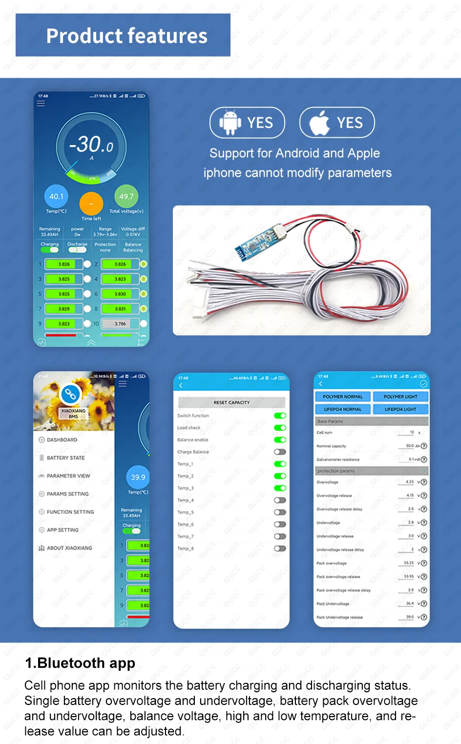 Qucc Display DHgate.com:QUCC 80A 10S 11S 12S 13S 14S 15S 16S 17S Smart BMS 36V 48V ...