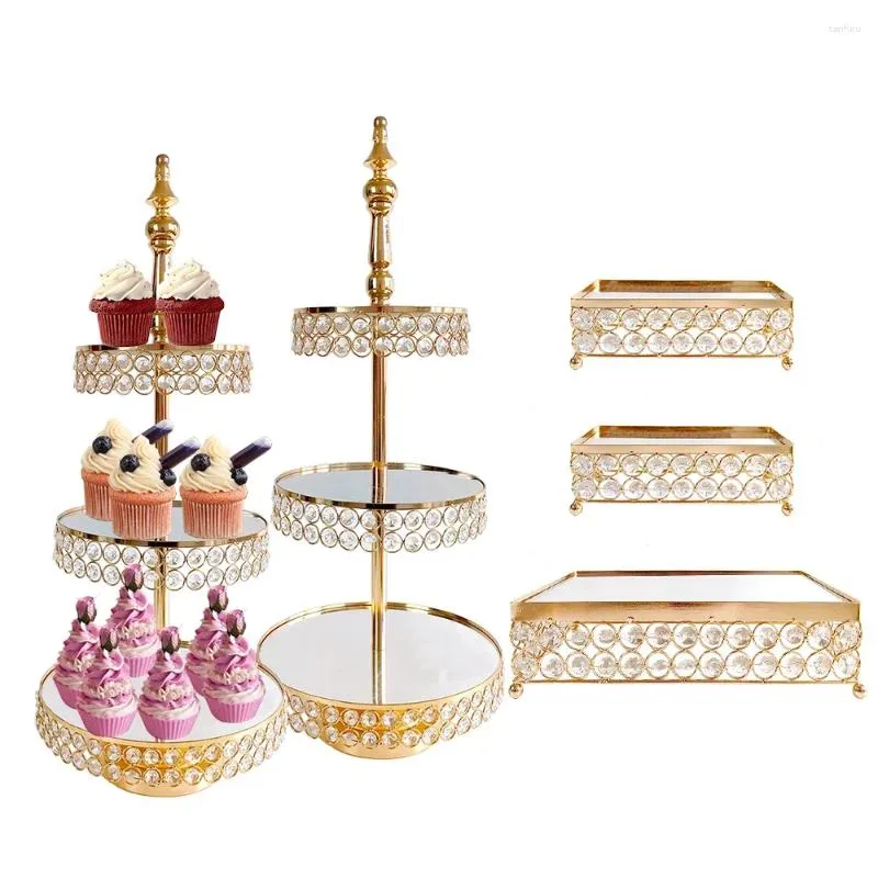 أدوات Bakearware 5pcs/Lot 5 PCS Gold Metal Cake Set Mirror Crystal Sental Table Showner