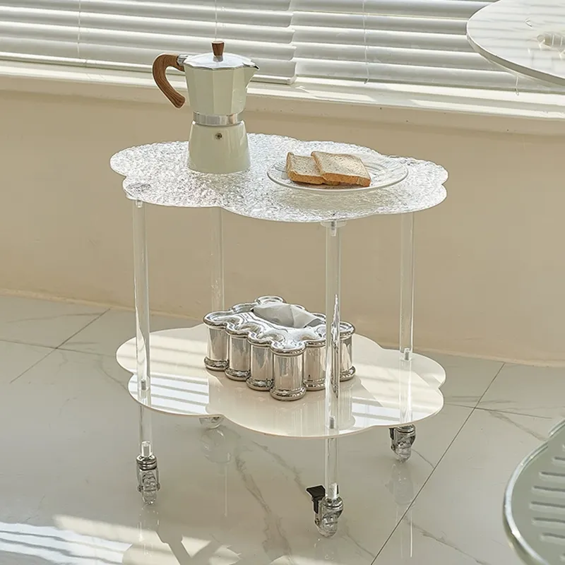 Nordic meubles acrylique Table basse chariot à double couche moderne chariot salon Sofa Table d'appoint Accessoires