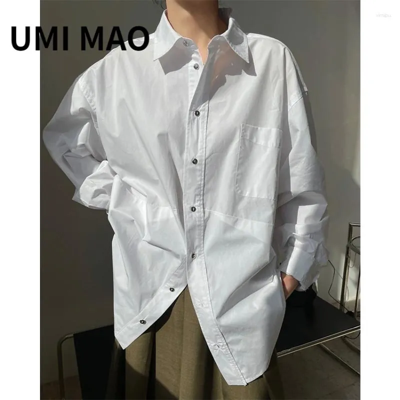 Damesblouses umi mao harajuku herfststijl Amerikaans eenvoudige silhouet revers revers wit shirt casual dunne dunne comfortabele top vrouw