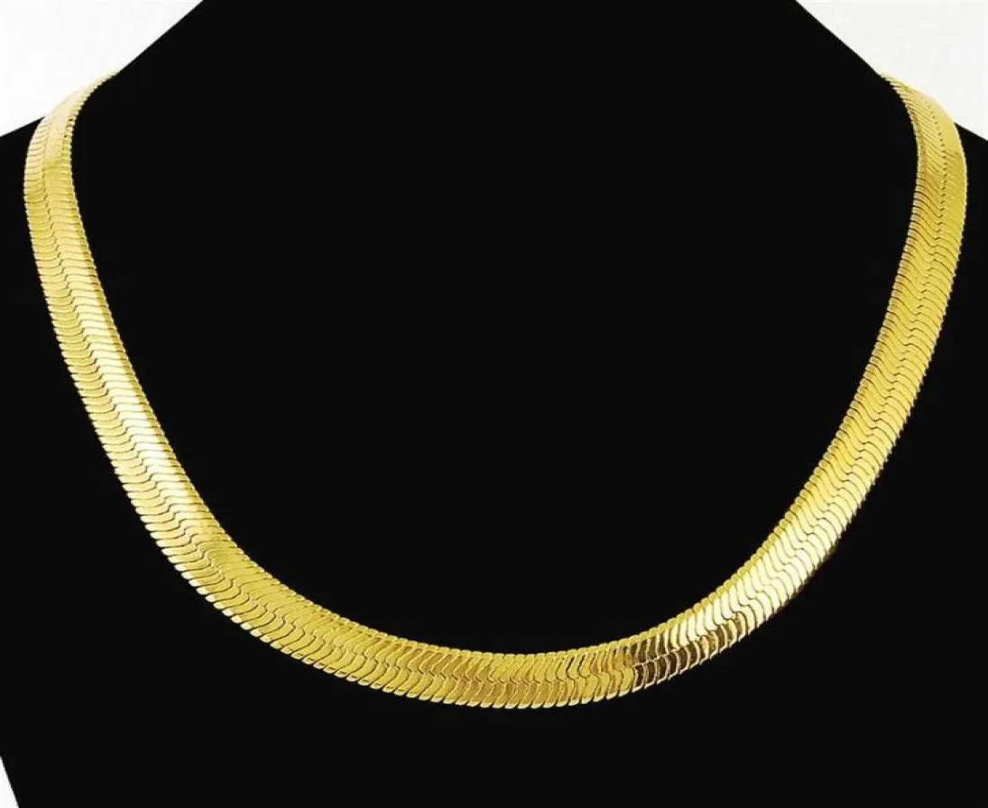 Collier de chaîne à chevrons doux mince Collier d'or pur 18k Bijoux hip hop punk jaune à plaque jaune pour hommes 10 mm 24 chaînes22143589283