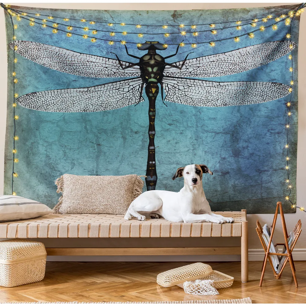 Libelliefelder Wandteppich Insekt Tierwand Hanging Grunge Vintage Style Wandtezimmer Schlafzimmer Wohnzimmer Schlafzimmer Dekor Wanddecke Tuch