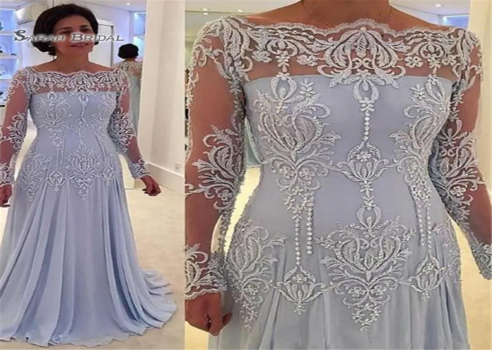 2019 manches longues à manches longues Mère de la mariée Robes Aline Off Épaule Appliques en dentelle Bridal Guest Evening Robes6286031