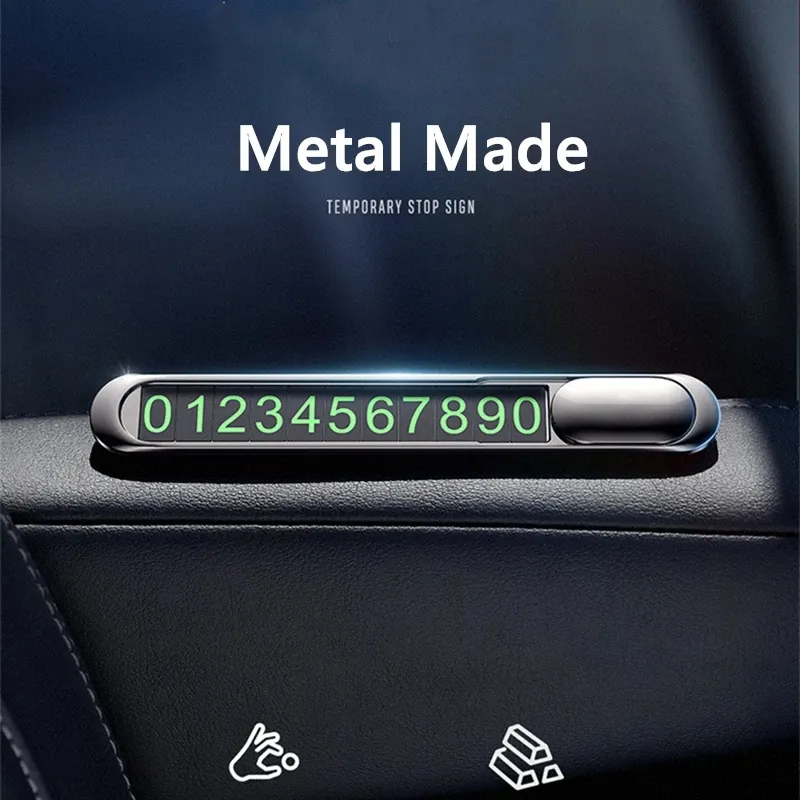 金属合金一時的な駐車カードプレート隠された電話番号カード移動車の連絡先番号プレートカースタイリングインテリア装飾
