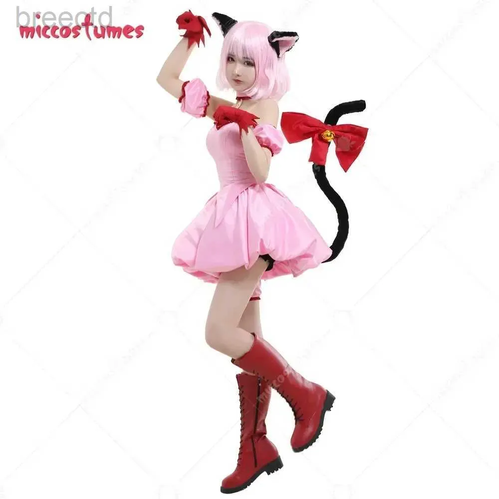 Costumes d'anime Miccostumes pour femmes costume d'anime costume transformé en robe rose courte avec oreilles de chat et queue 240411