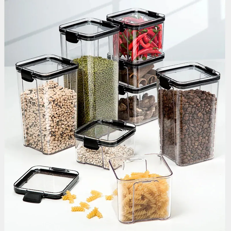 Kitchen zamknięty w słoiku plastikowe multigrainowe kanistry przezroczyste pudełko do przechowywania żywności o dużej pojemności powietrznej odporności na wilgoć może 240411
