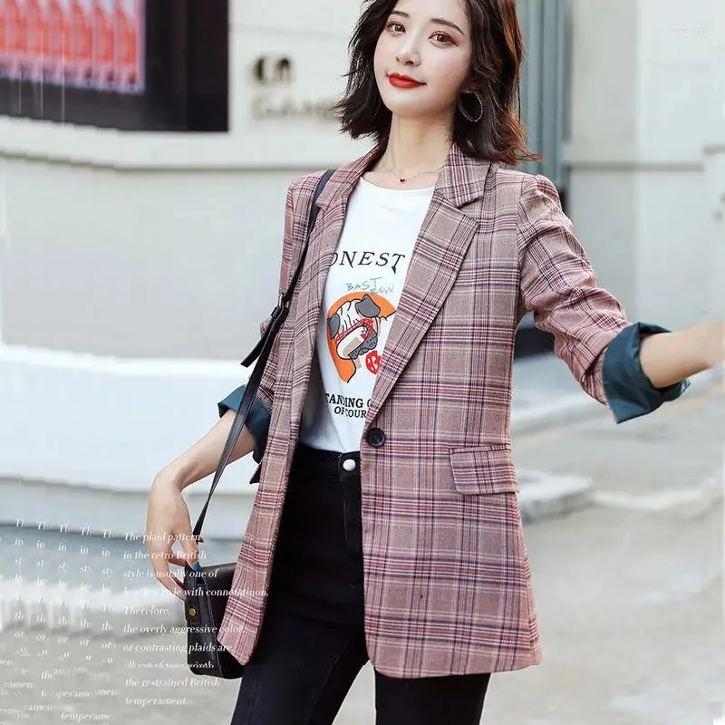 Kvinnors kostymer Plaid Casual Suit Jacket Blazers for Woman Office Outfits Women Business in Blazer