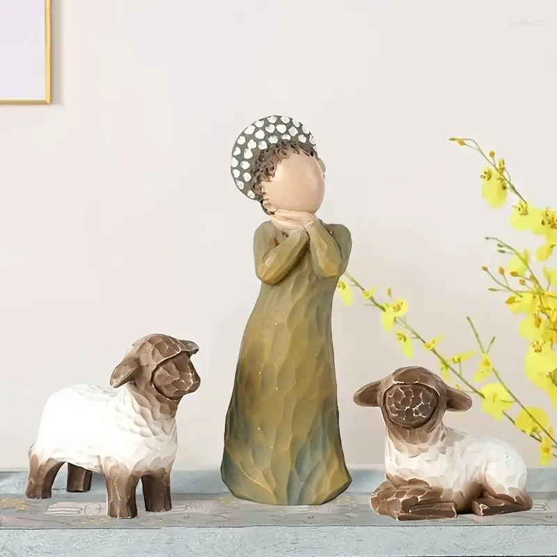 Figurines décoratines Shepherdess Home Sculpture Art Salon Room Table de chambre à coucher Décoration de Noël Résine Artisanat