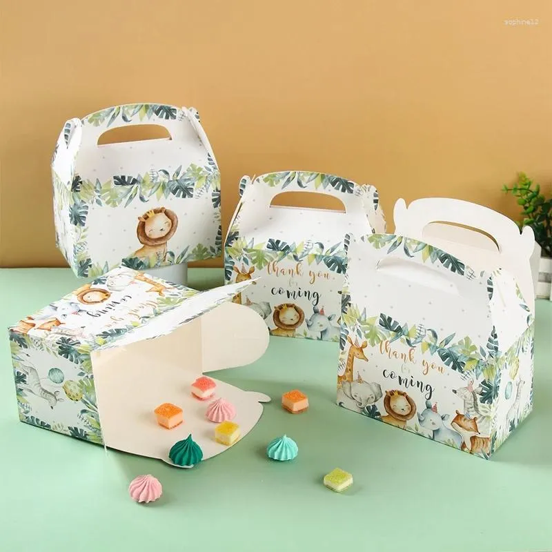 Regalos Wrap Jungle Safari Animales Cajas de dulces Comba de cumpleaños Box de empaquetado Wild One Baby Supplies Bags