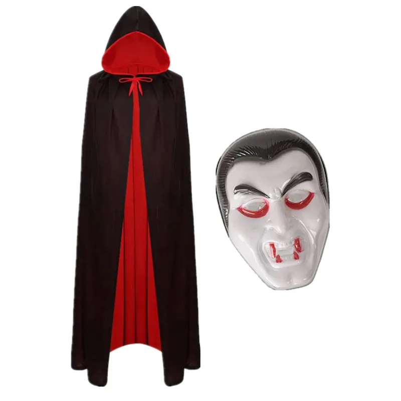 Halloween Black Robe Luxury Witch Cape Cosplay Kostüm Senden Sie Maske