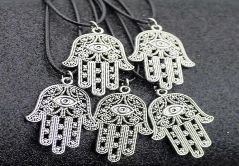 Jewelry Whole Lots 50pcs Vintage Lucky Alloy Fatima hand Hamsa Pendants Charms Amulet Evil Eye Necklaces Gift for men women HJ2638595