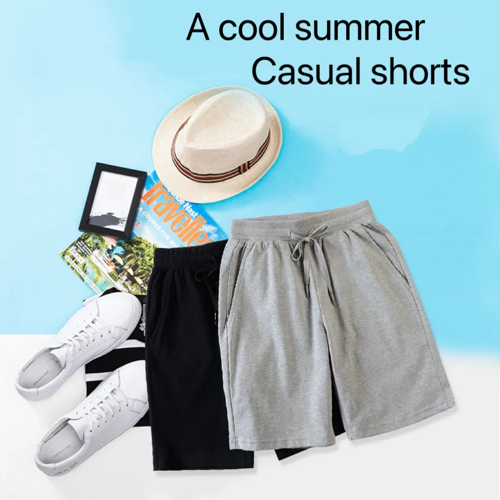 Nieuwe modemannen zomer losse halve lengte korte solide kleur zakken comfort casual broek sportstrand korte broek katoen midden in de taille broek stevige kleuren broek