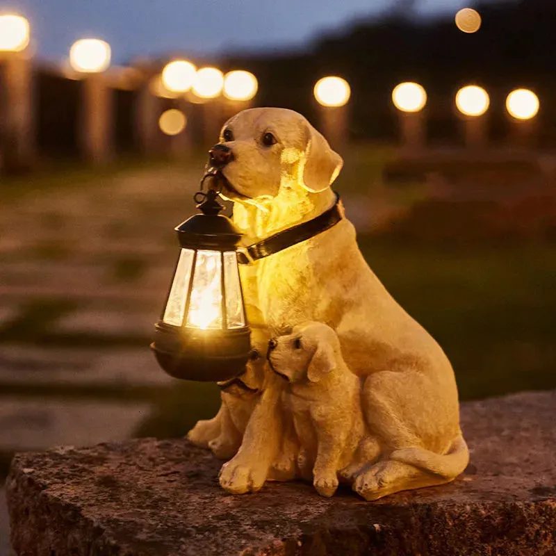 Giardino solare leggero decorativo per cani lievita per cani da esterno statue di cani resina la luce notturna per pathway yard giardino decorazione 240409