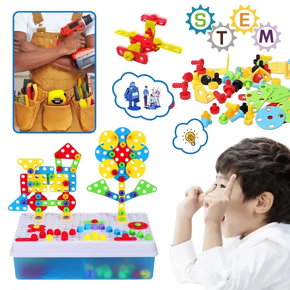 Toy Screwdriver Set: DIY Creative Mosaic Puzzle, Electric Drill