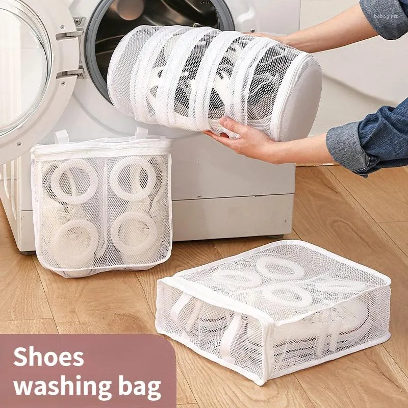 Tvättpåsar tvättmaskinskor väskmask torkning antideformation blixtlås som sänds torr verktygsorganisation