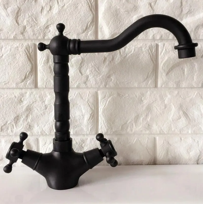 Robinets d'évier de salle de bain Huile noire frottée en laiton pivotant pivot Double Cross Handles Bar Bar Navire Basin Basage Batteur de robinet Tap Anf344