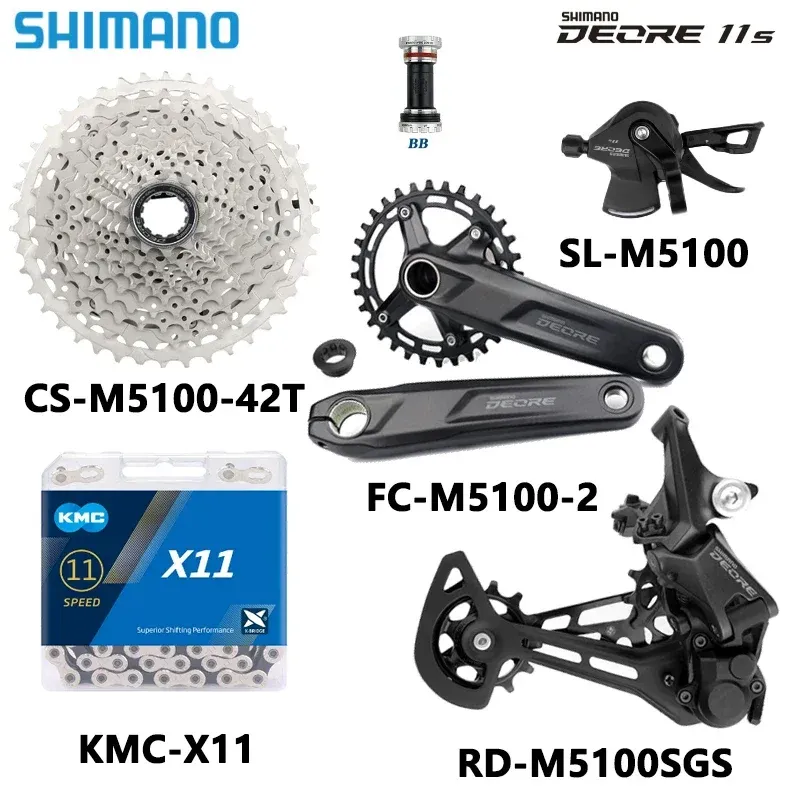 Shimano Deore M5100 11SPEED CRANKSET 32T 34T 36T 170 175mm Groupset SL Rd Derailleur Cassette 11-42T/51T X11 Chain K7 11V KITI