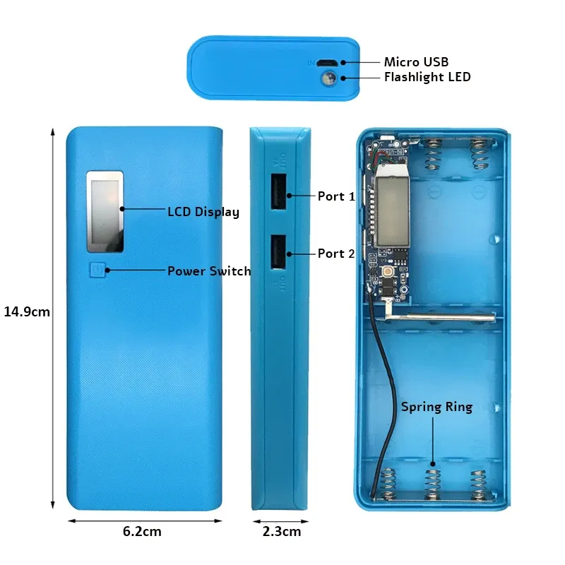 Custodia a batteria fai -da -te Banca di alimentazione 5x18650 kit di shell di alimentazione mobile Display digitale Dual USB Carica per telefoni cellulari di carica