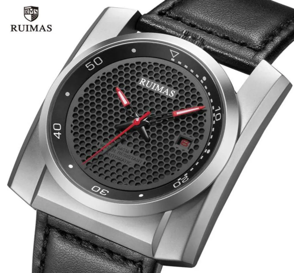 Ruimas Military Sport Automatic Watches Men Square Honeycomb Dial Mechanical Wlistwatch Man Luxury Leather Waterproof Watch 67752927930