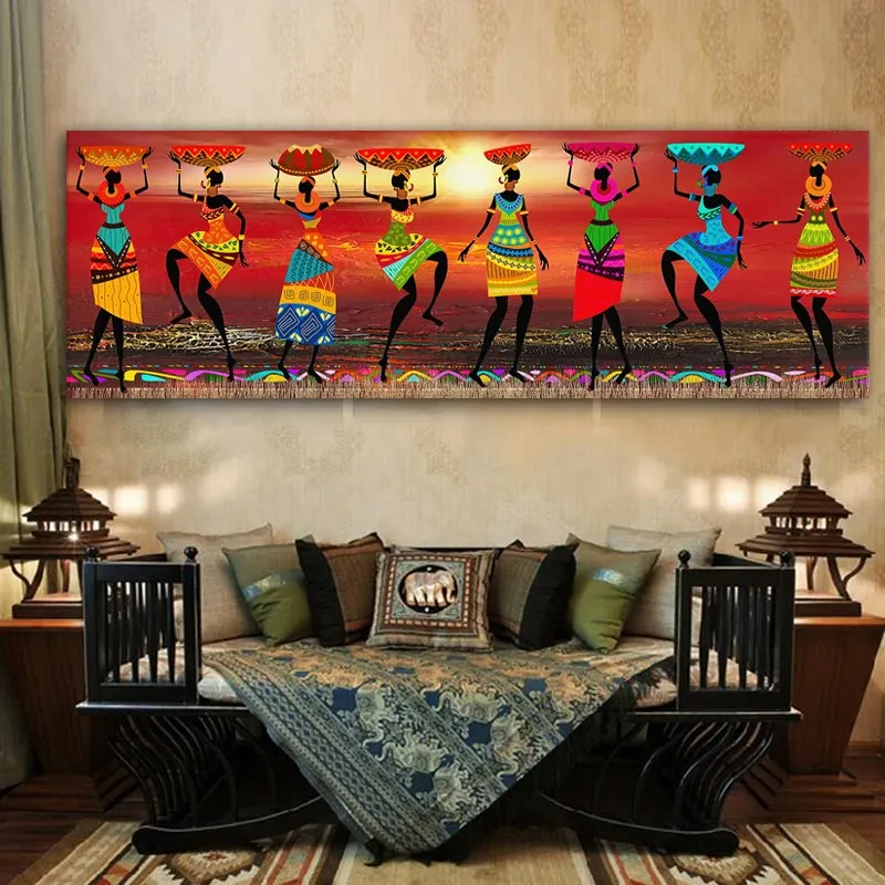 Wangart Cuadros Etnicos Tribal Art Paintings African Femmes Dancing Oil Painting Picture pour le salon Canvas Imprime