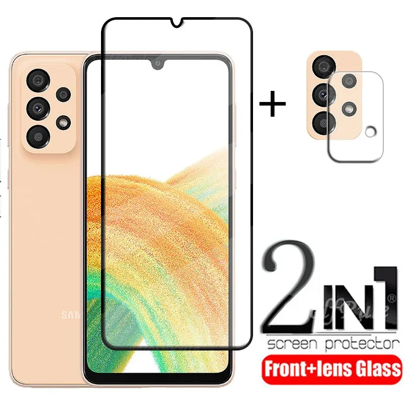 2-em-1 para o vidro Galaxy A33 da Samsung para Samsung A33 Vidro temperado 9H Protetor de tela de capa completa Samsung A 33 A33 5G Lens Glass