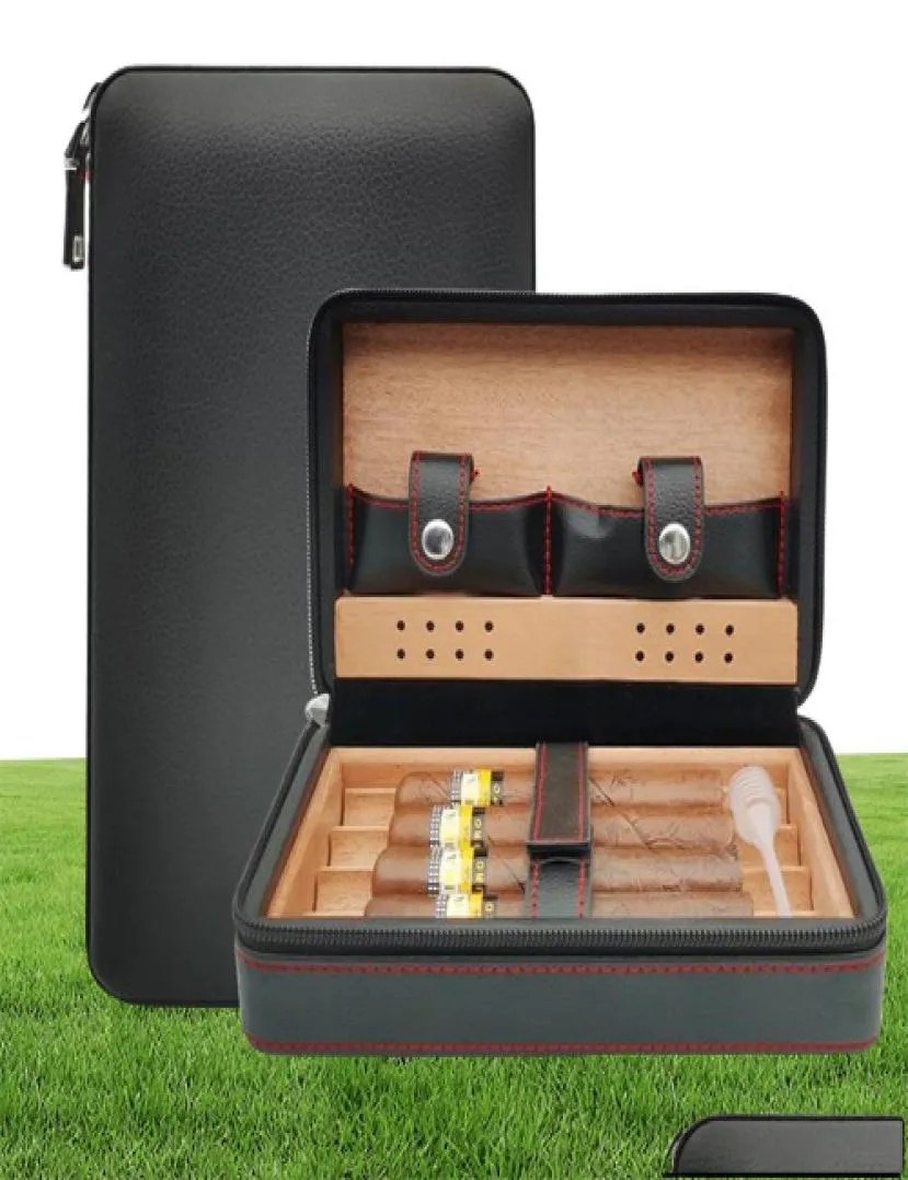 Akcesoria cygara przenośne cedrowe cygaro Humidor Skórzany opakowanie Travel 4 Cigars Pudełka Humidory Humidifier Akcesoria 7287819