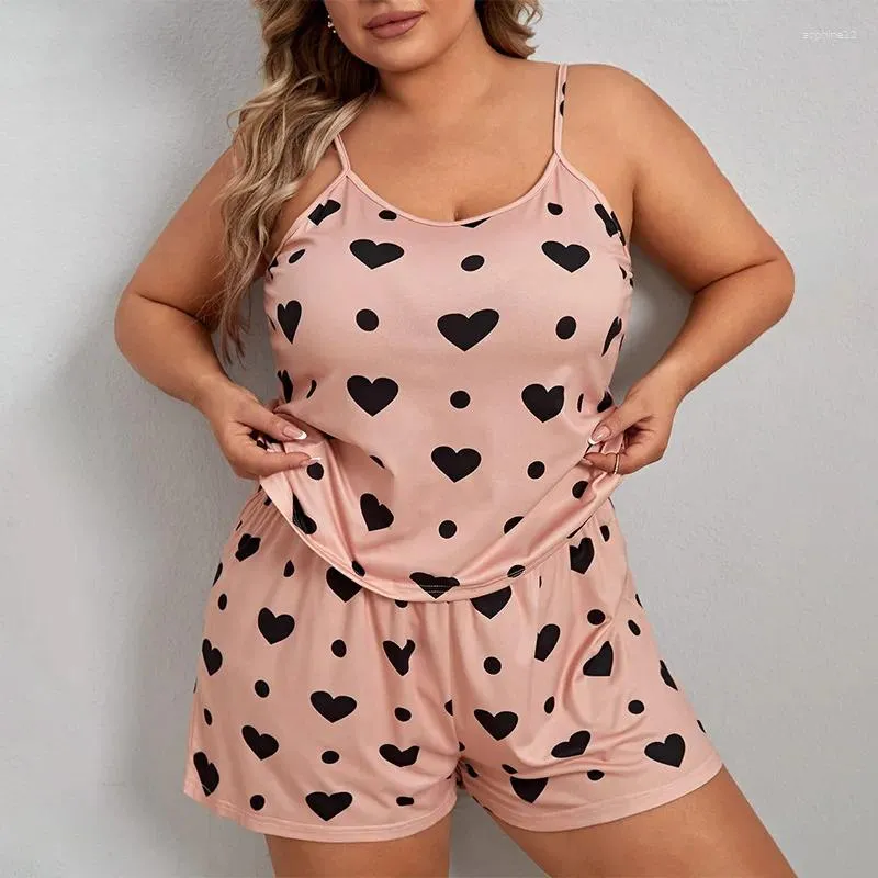 Thuiskleding vrouwen comfortabele pyjama's set plus size hartdrukt top en shorts lounge 2 -delige mouwloze melk zijden stof nachtkleding nachtkleding