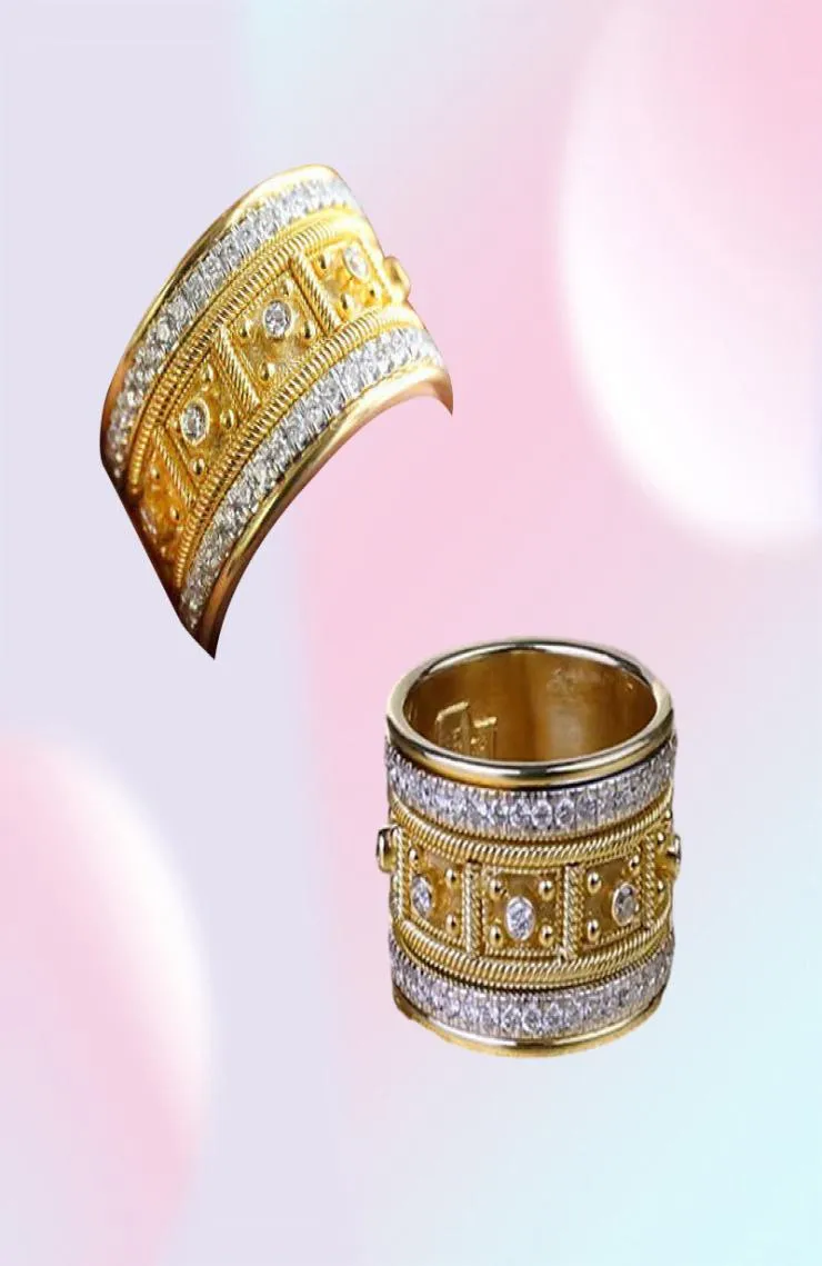 Luxuremerk Big Golden Finger Rings for Men Women Fine Jewelry Cubic Zirkon Micro verharde Rhinestone Wedding Rings Gift Z5M527 Q0705183147