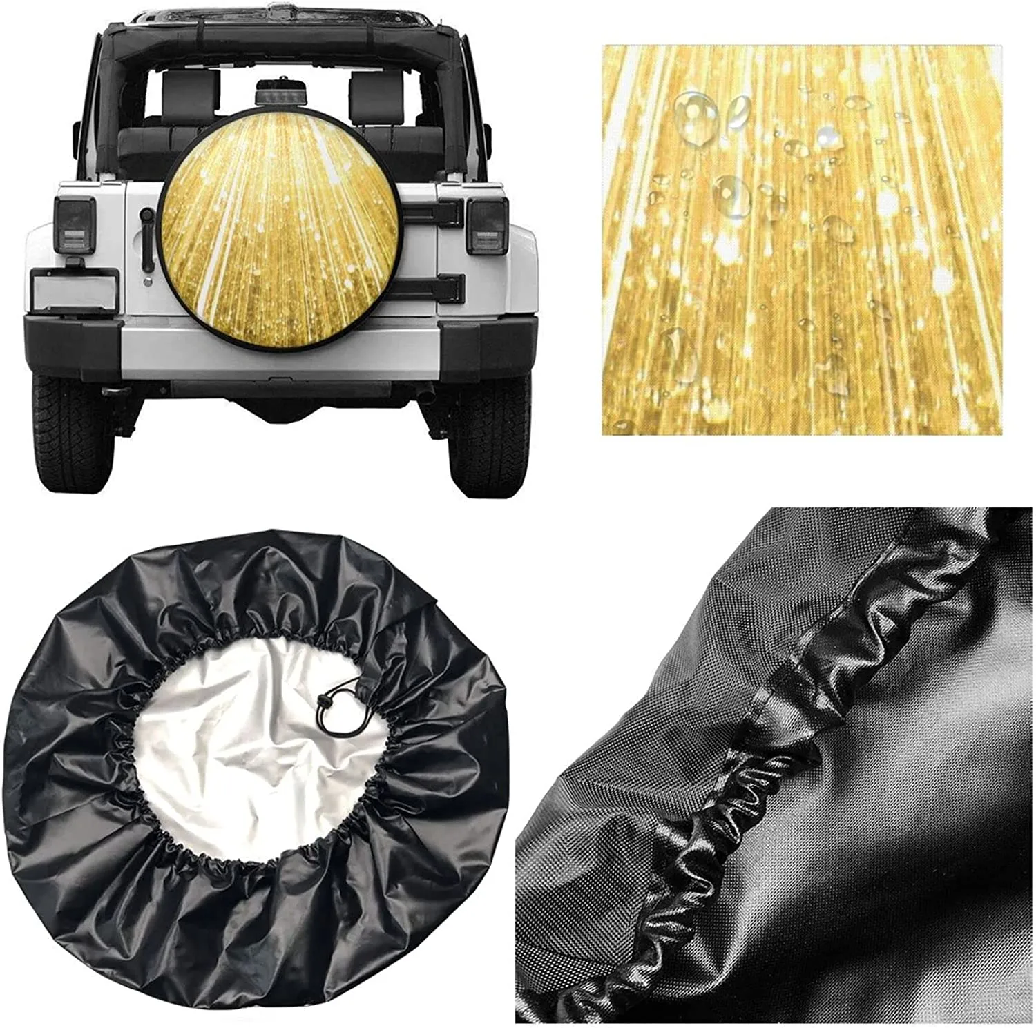 Gold Bling Print Spare Tire Cover Waterproof Universal Wheel Cover Dust-Proof Tire Wheel Protector 14" 15" 16" 17"