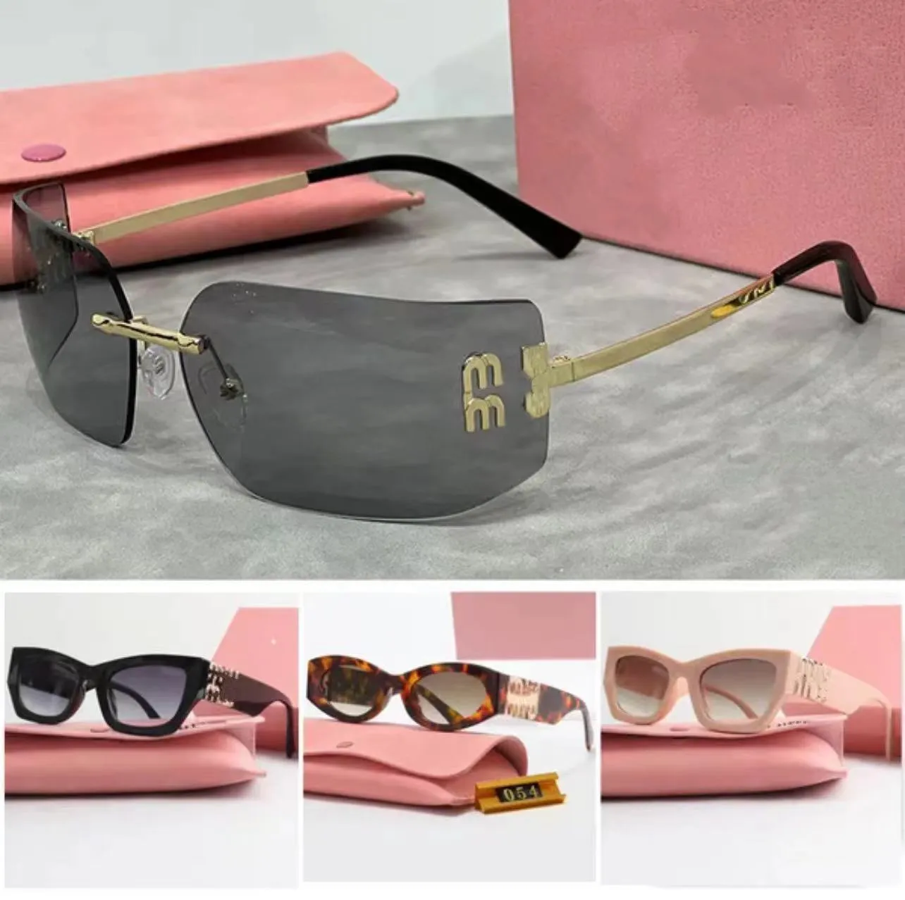Miu Sunglasses Women's glasses Designer Sunglasses Fashion Oval Rimless Rimmed Glasses UV400 Sun Protection Sunglasses Metal legs m letter band box Wholesale