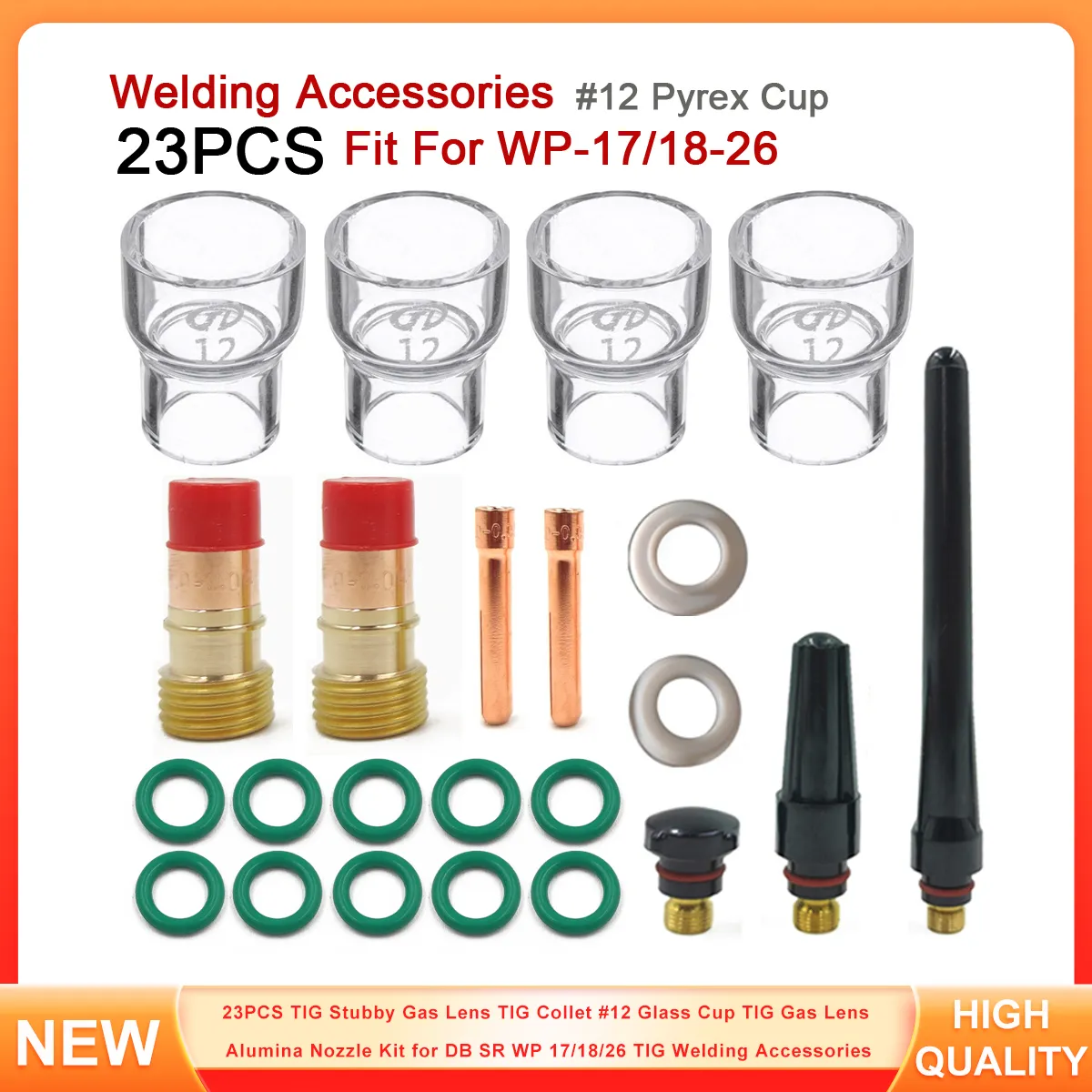 Set De 8 Pièces Pour Torche TIG WP-17/18/26 - Lentille à Gaz #12 Et Cupule En Verre - Neuf - Origine Chine
