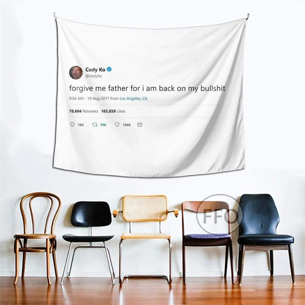 Cody Ko Tweet Tapestry Wall Hanging Forgive Me Father For I Am Back On My Bullshit Flag Room Decor Tapestry Blankets Yoga Mat