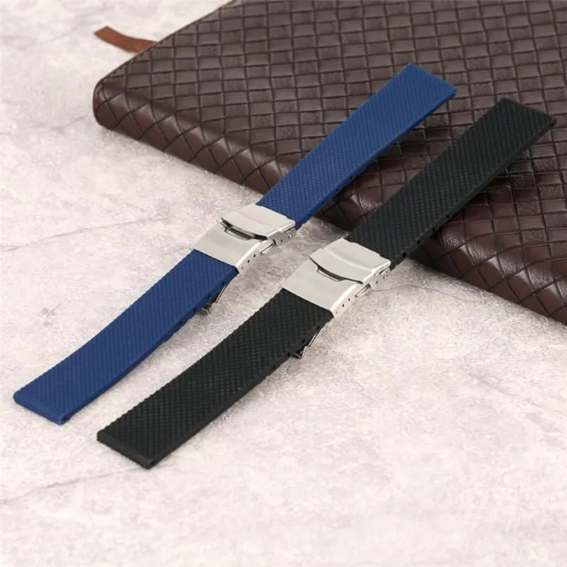 18202224mm BlackBlue étanche à bande de silicone Watches en caoutchouc STRAPE BRACE BRACEAUX BRACELLE DE CEINTROLE SEMPLE3328873217M
