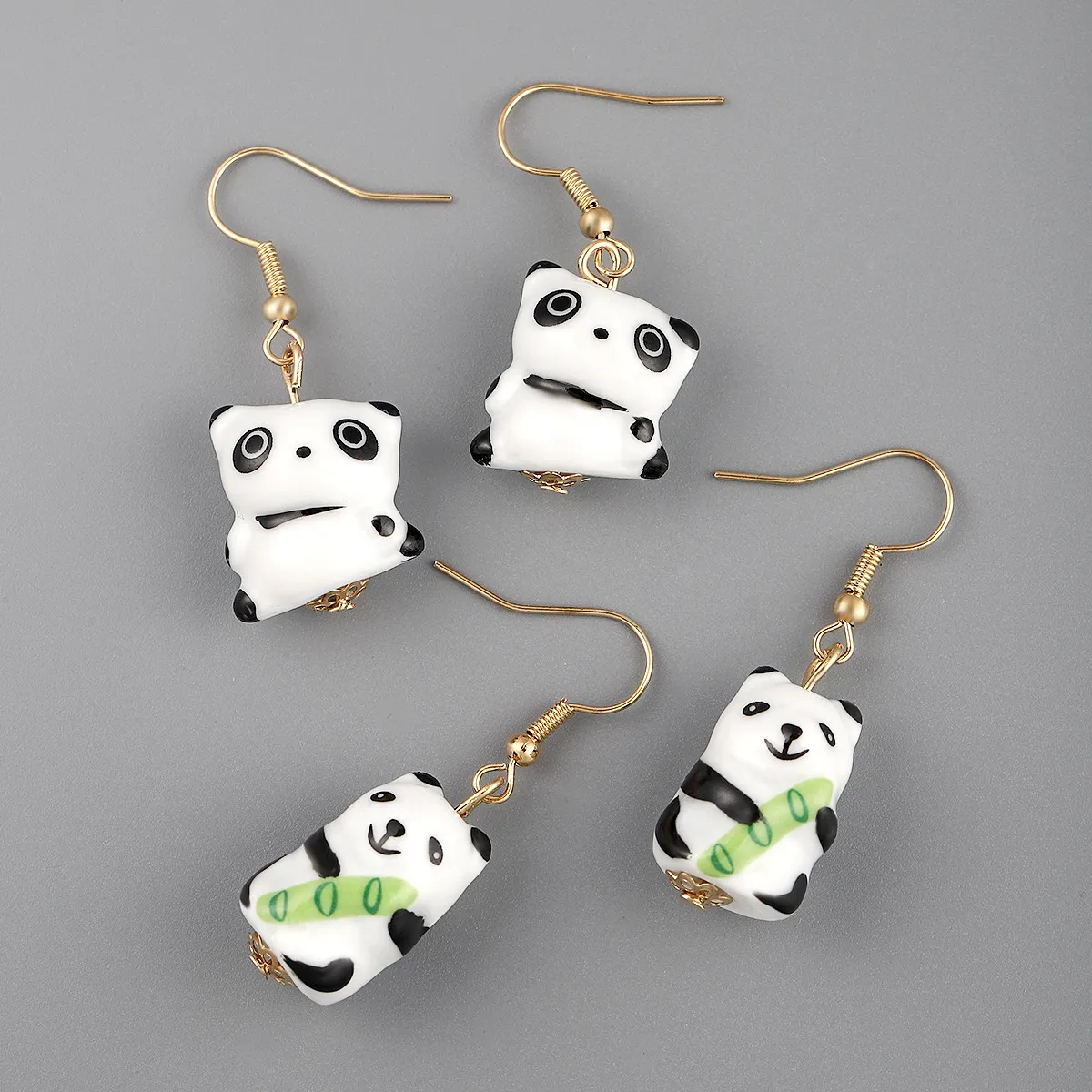 New Design Colorful Baroque Pearl Silver Needle Earrings Unique Personality Chinese style animal panda earring ceramic Punk Earrings and Earrings PH-0364999