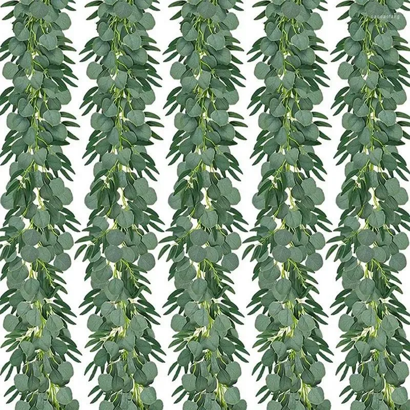 Decoratieve bloemen xD-artificiële eucalyptus met wilg garland nep wijnstok plantenbladeren faux zilveren dollar groen