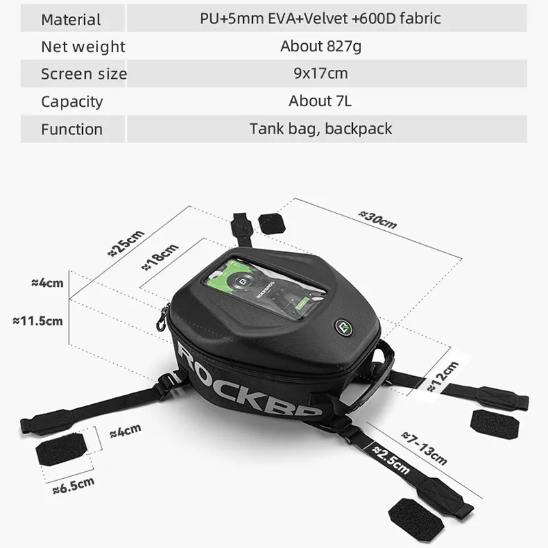 Rockbros 7L Motor Tank Torbası Dokunmatik Ekranlı Telefon Yağ Yakıt Deposu Torbası Motosiklet Eyer Çanta Su Geçirmez Kapak Motosiklet Sırt Çantası