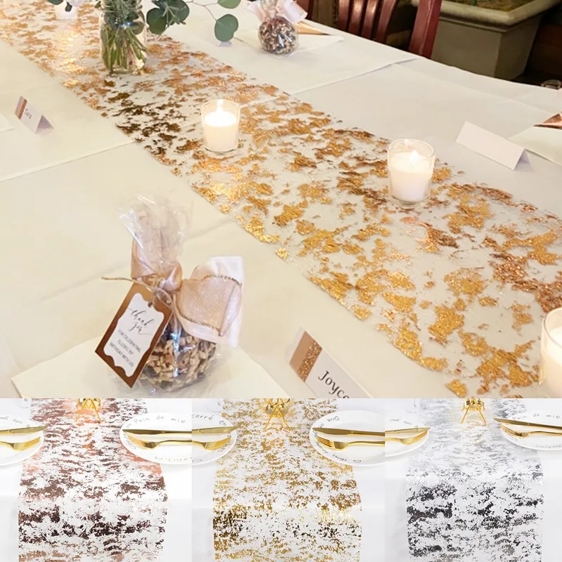 Sparkle Gold Tinle Table Runner Rose Gold Silver Séquina Glitter Foil Fina