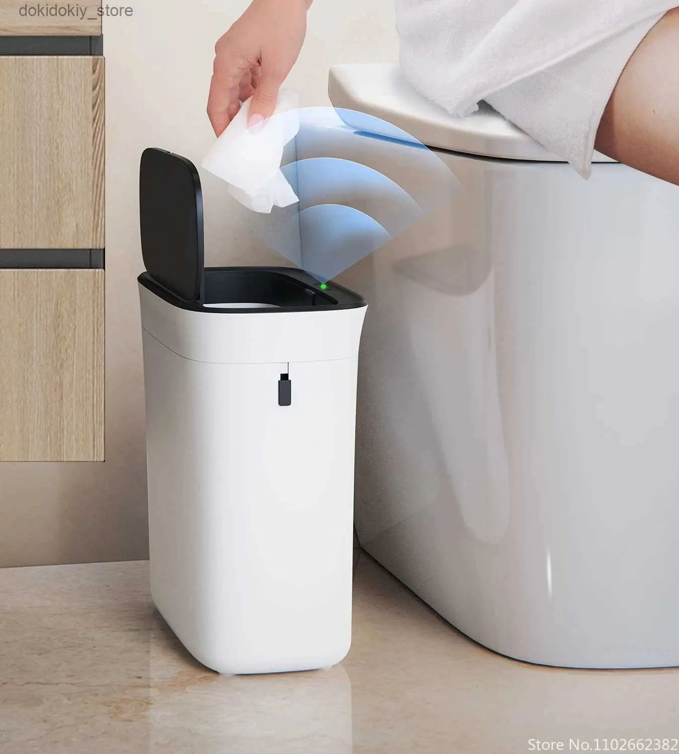 Waste Bins 16L Lare Capacity Slim Smart Trash Can Automatic Bathroom arbaeBin with Lid Touchless Motion Sensor Electric Narrow Trash Can L49