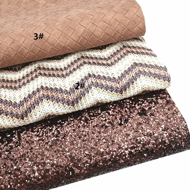 Brązowy, gruby brokat skórzany splot wytłoczony faux skórzany lampart faux skórzany zastaw tkanin DIY Sheets Mini Rolls W438