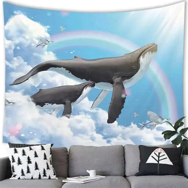 壁のタペストリー漫画海のクジラタペストリー吊りクジラタペストリーウォールハンギーパーティーホームリビングルームベッドルームデコレーション
